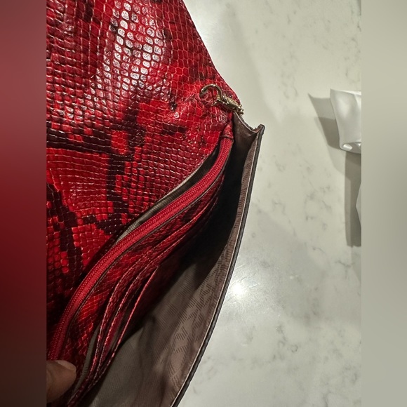 NWT Michael Kors Ellie Medium Shoulder Flap Python Embossed Red Leather Bag - Picture 11 of 12